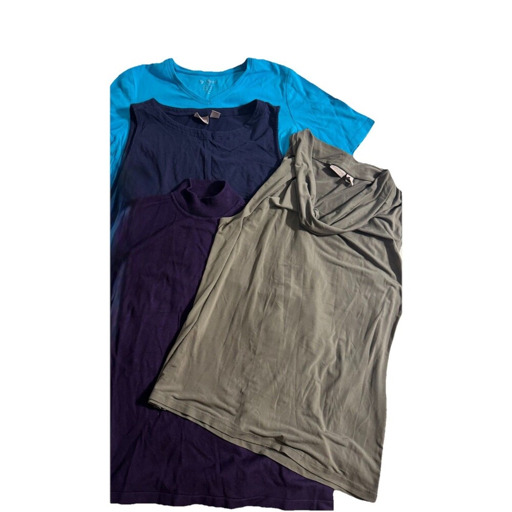 Chico’s Size 2 Lot Of 4 Shirts Purple Teal Sleeveless Short Sleeve Assorted